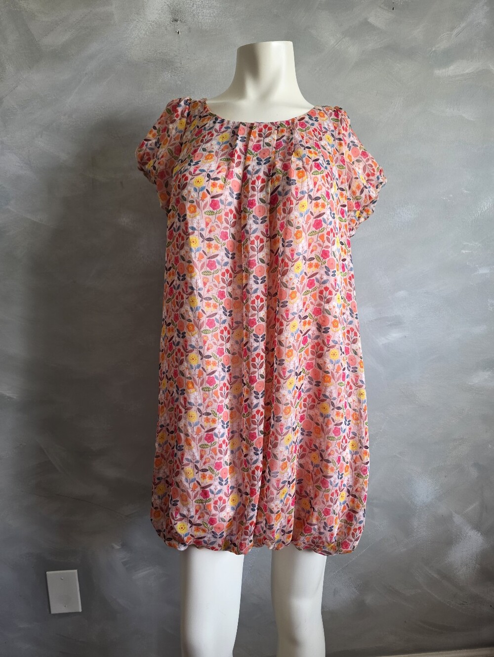 Pink Multicolored Floral Ditsy Tunic Mini Dress Bubble hem Lili Sidonio M NWT